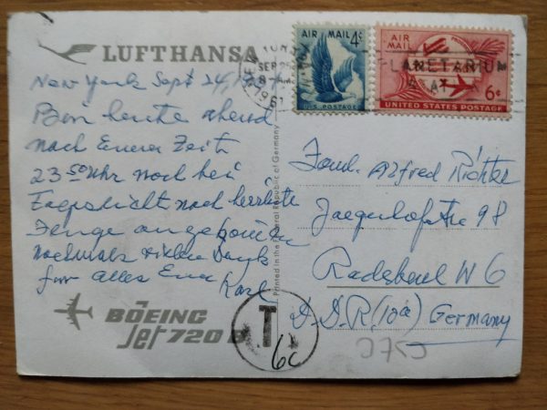 Postcard Airplane Boeing Jet 720 AB Lufthansa - Image 2