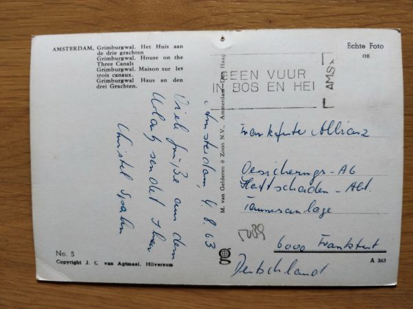 Postcard Amsterdam Huis aan de drie grachten - Image 2