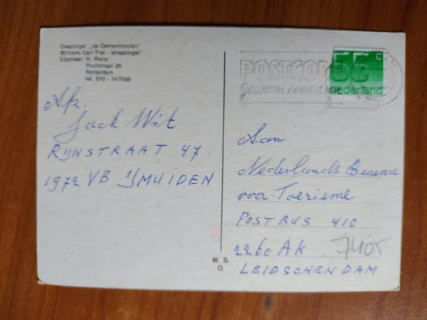 Postcard Barrel Organ Rotterdam Cementmolen - Image 2