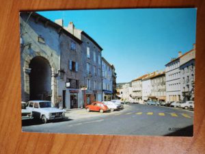Postcard Langogne with cars