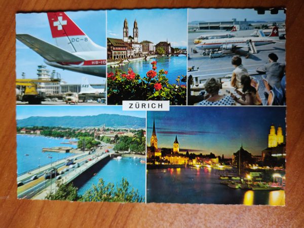 Postcard Zurich 5 pictures Airplane